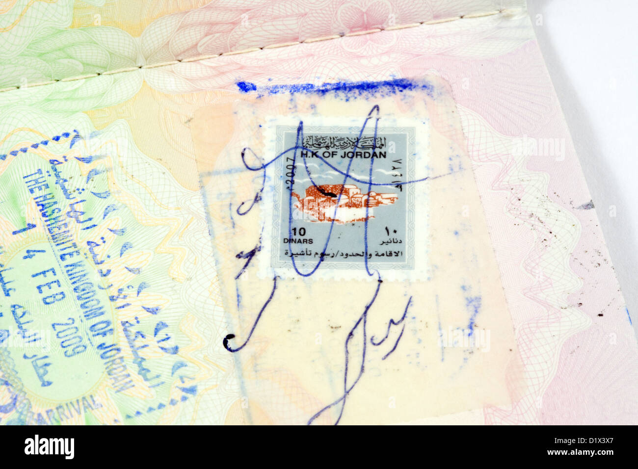 Ein Jordanier Urlaub Reisevisum für Jordanien in einen britischen Reisepass gestempelt Stockfoto