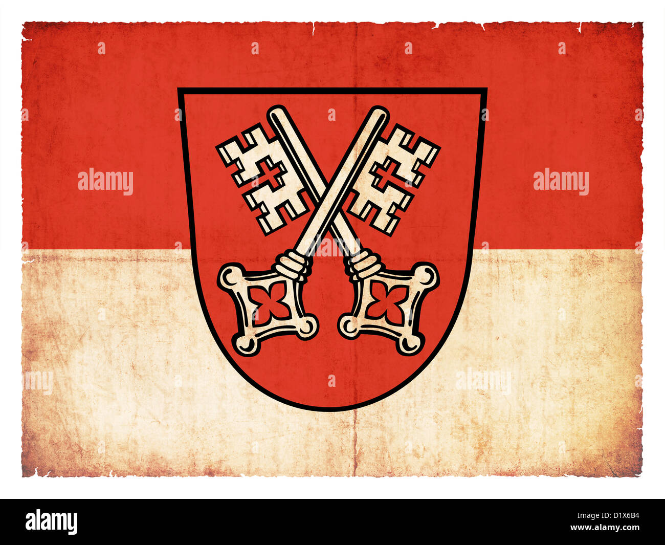 Flagge der deutschen Stadt Regensburg (Bayern, Deutschland) im Grunge-Stil erstellt Stockfoto