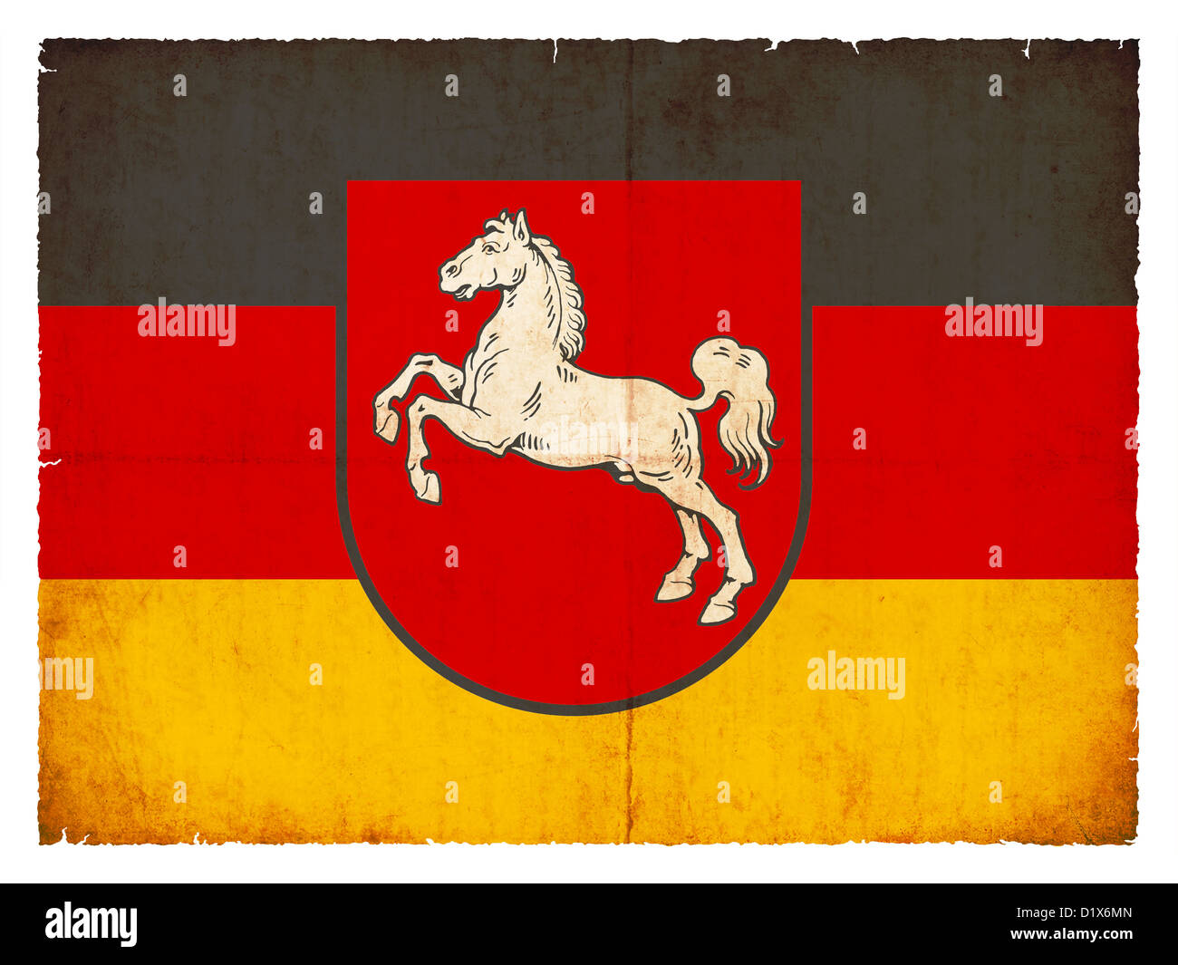 Flagge der deutschen Provinz, die Niedersachsen im Grunge-Stil erstellt Stockfoto