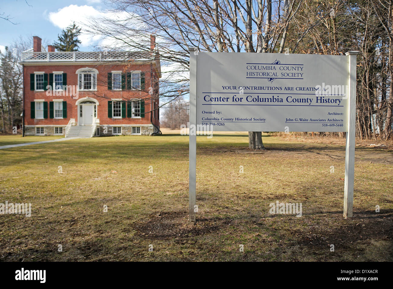 Zentrum für Columbia County Geschichte Zeichen vor der Vanderpoel House of HIstory, Kinderhook, New York Stockfoto