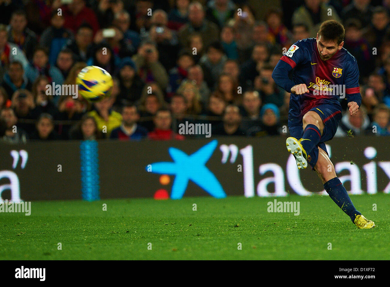 Lionel Messi (FC Barcelona), während La Liga Fußballspiel zwischen FC Barcelona und RCD Espanyol, im Camp Nou in Barcelona, Spanien, Sonntag, 6. Januar 2013. Foto: S.Lau Stockfoto