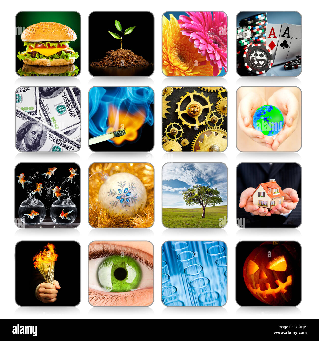 Sammlung von Icons auf weiß für Programme und Spiele, etc.. Stockfoto