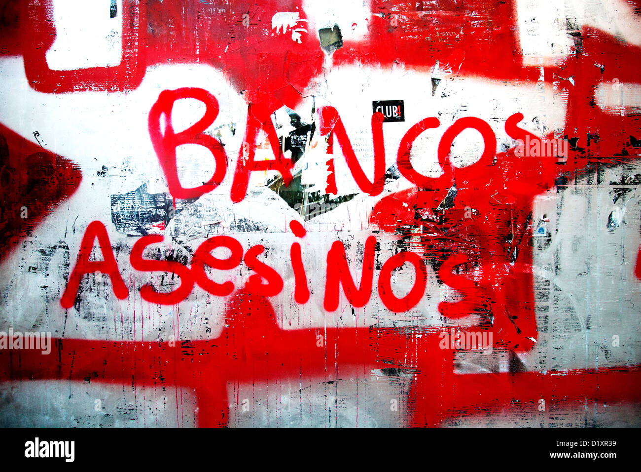 Anti-kapitalistischen Graffiti, Barcelona, Spanien Stockfoto