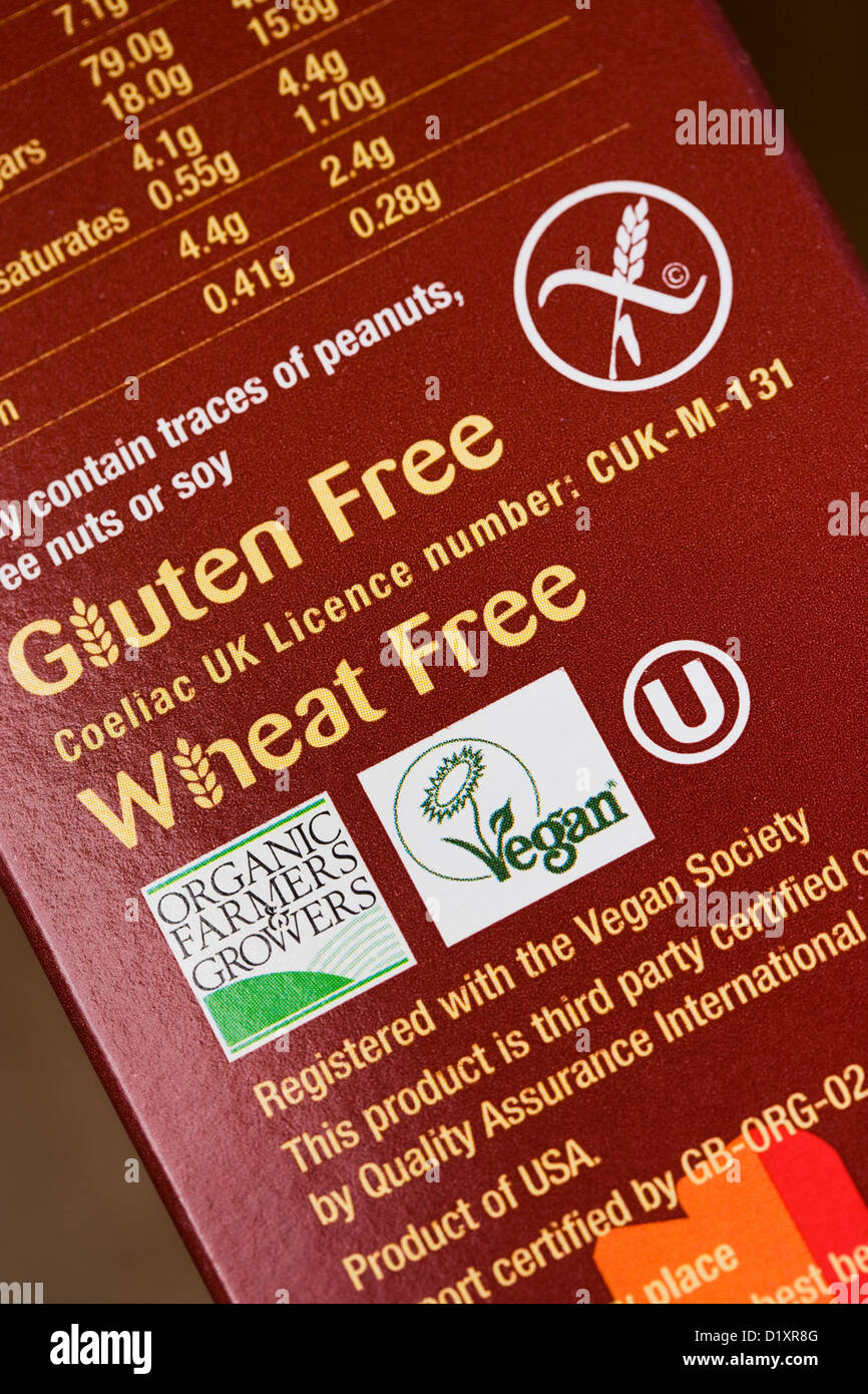 Essen-Symbole auf der Seite ein Getreide-Paket. Stockfoto