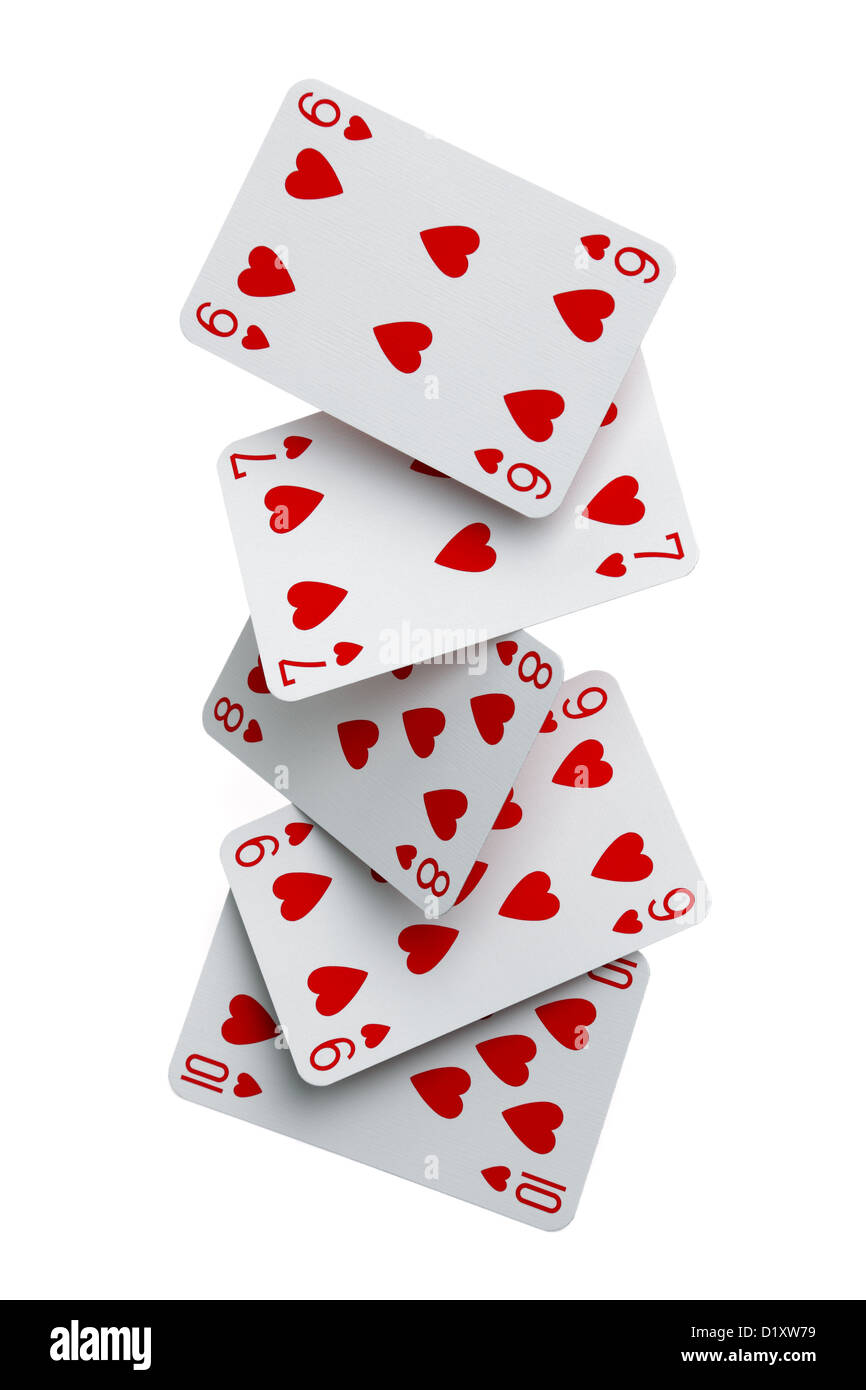 Straight Flush-Karten fallen Stockfoto