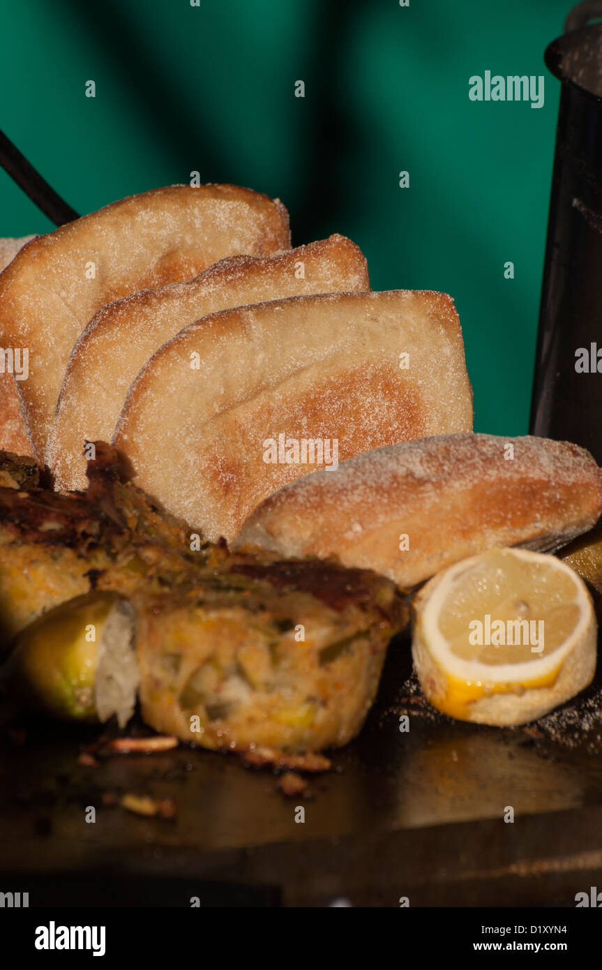 Brot, Brote, lokal produzierte, Handwerker, Backen, Bäckerei, sonnendurchfluteten, selektiven Fokus, Jahrmarkt Stockfoto