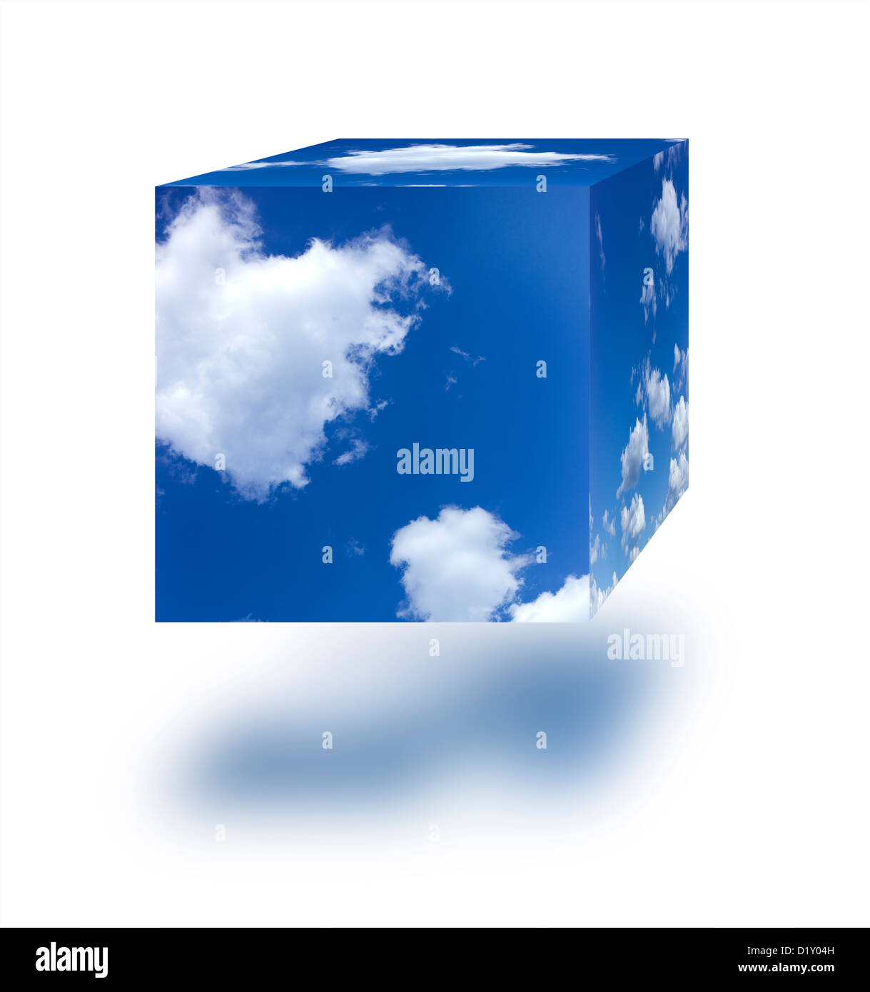 Sky Cube vor einem weißen Hintergrund. Stockfoto