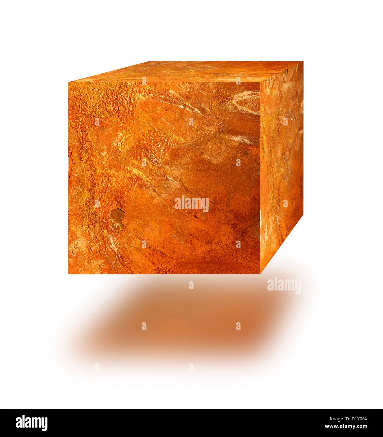 Cube von Rost vor weißem Hintergrund Stockfoto