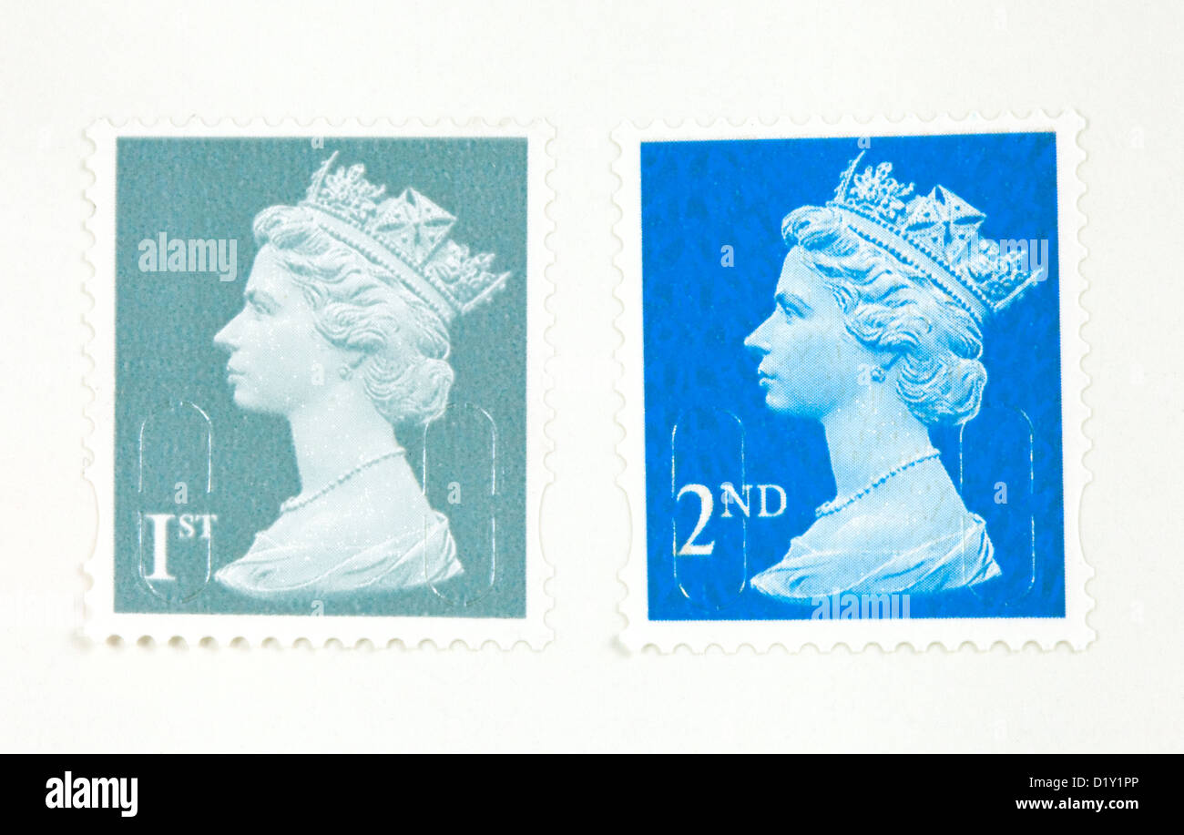 UK-erstklassig und zweiter Klasse Briefmarken, neue 2013 Farben, Stockfoto