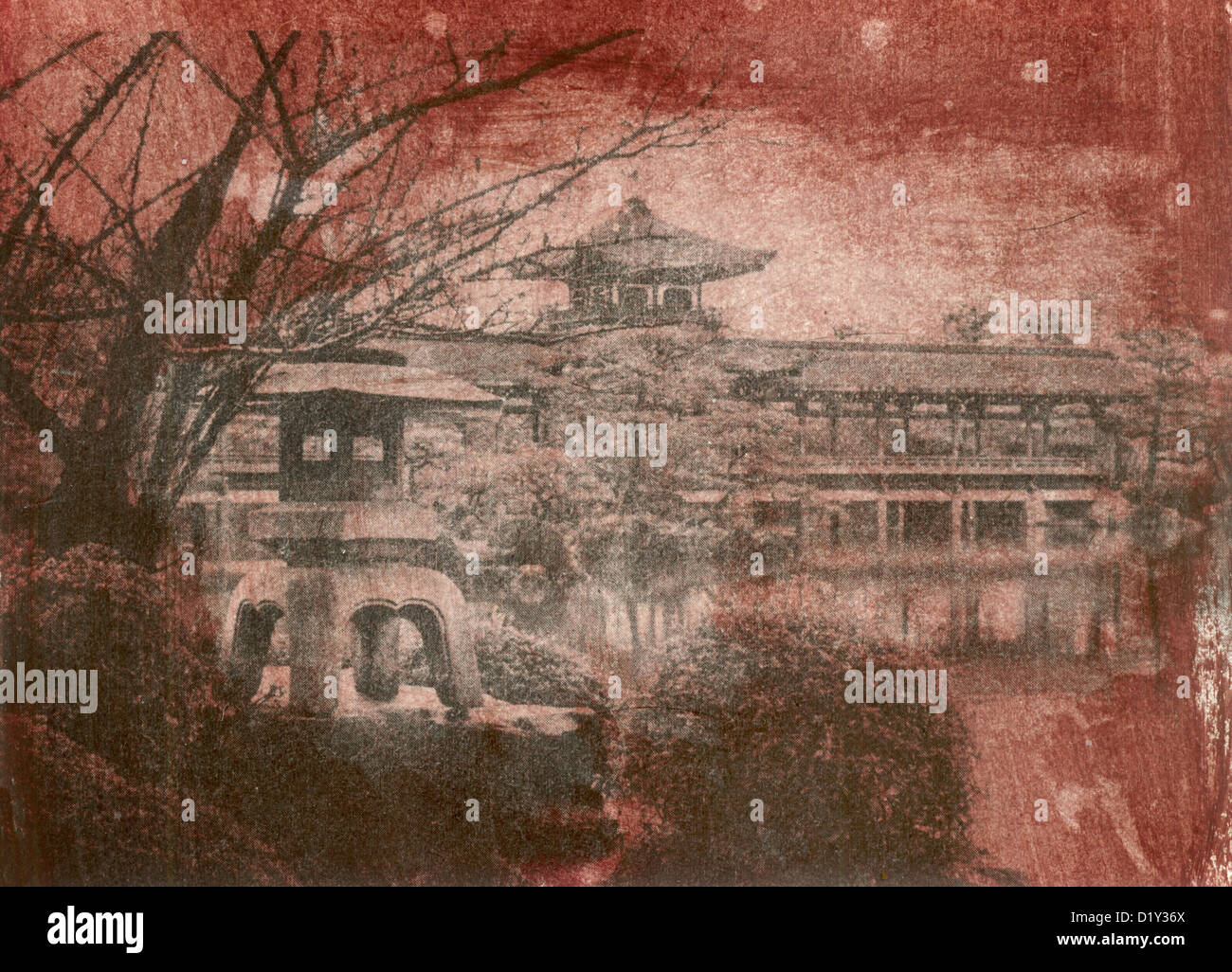 Gemischte Datenträger-Abbild von einem japanischen Tempel. Stockfoto