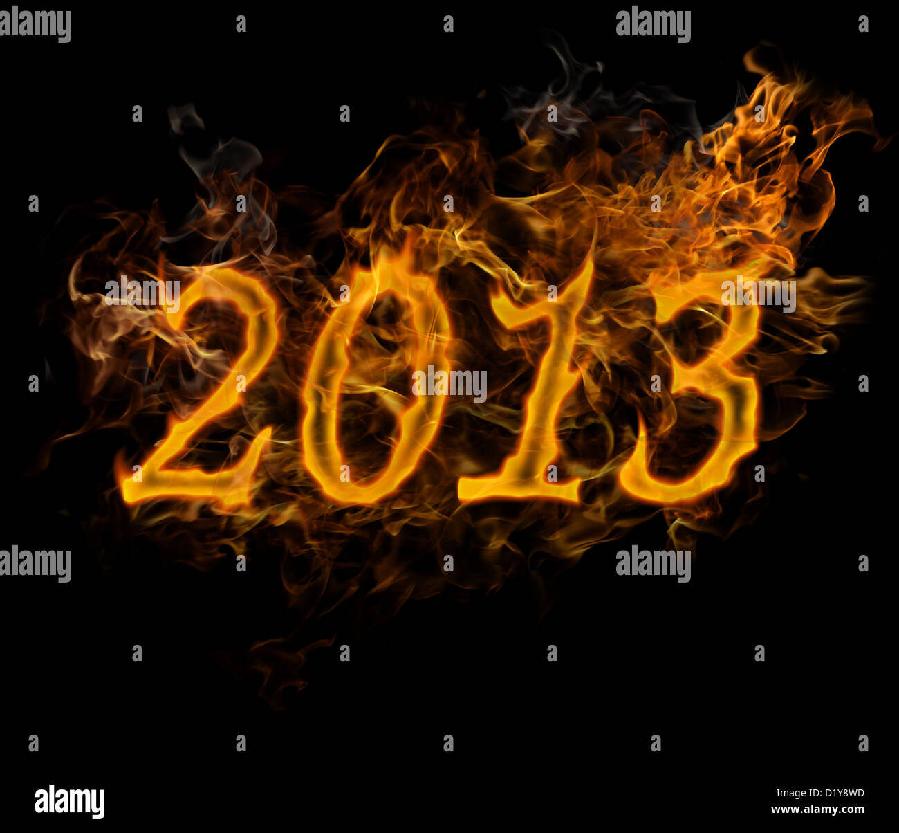 Neujahr 2013 Text des Feuers auf schwarzen Hintergrund gemacht Stockfoto