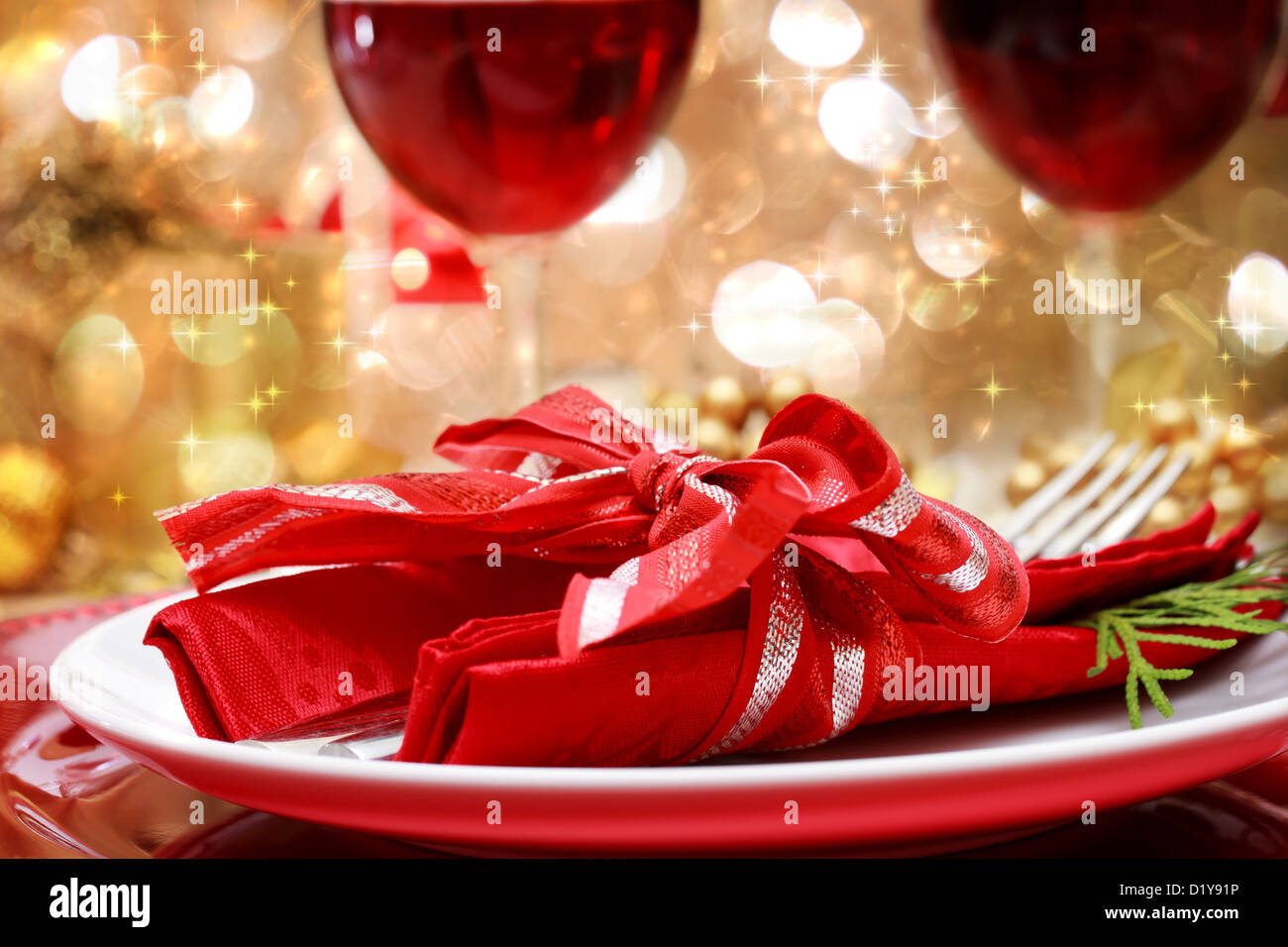 Christmas Dinner Tischdekoration verziert Stockfoto