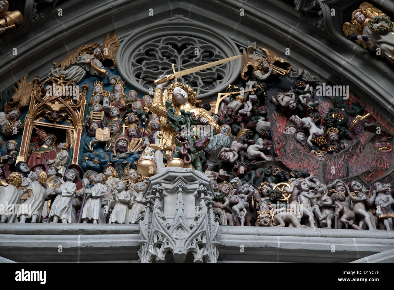 Letzte Jugdement durch Kung 1460-80 am Berner Münster Kathedrale Kirche; Bern; Schweiz, Europa Stockfoto