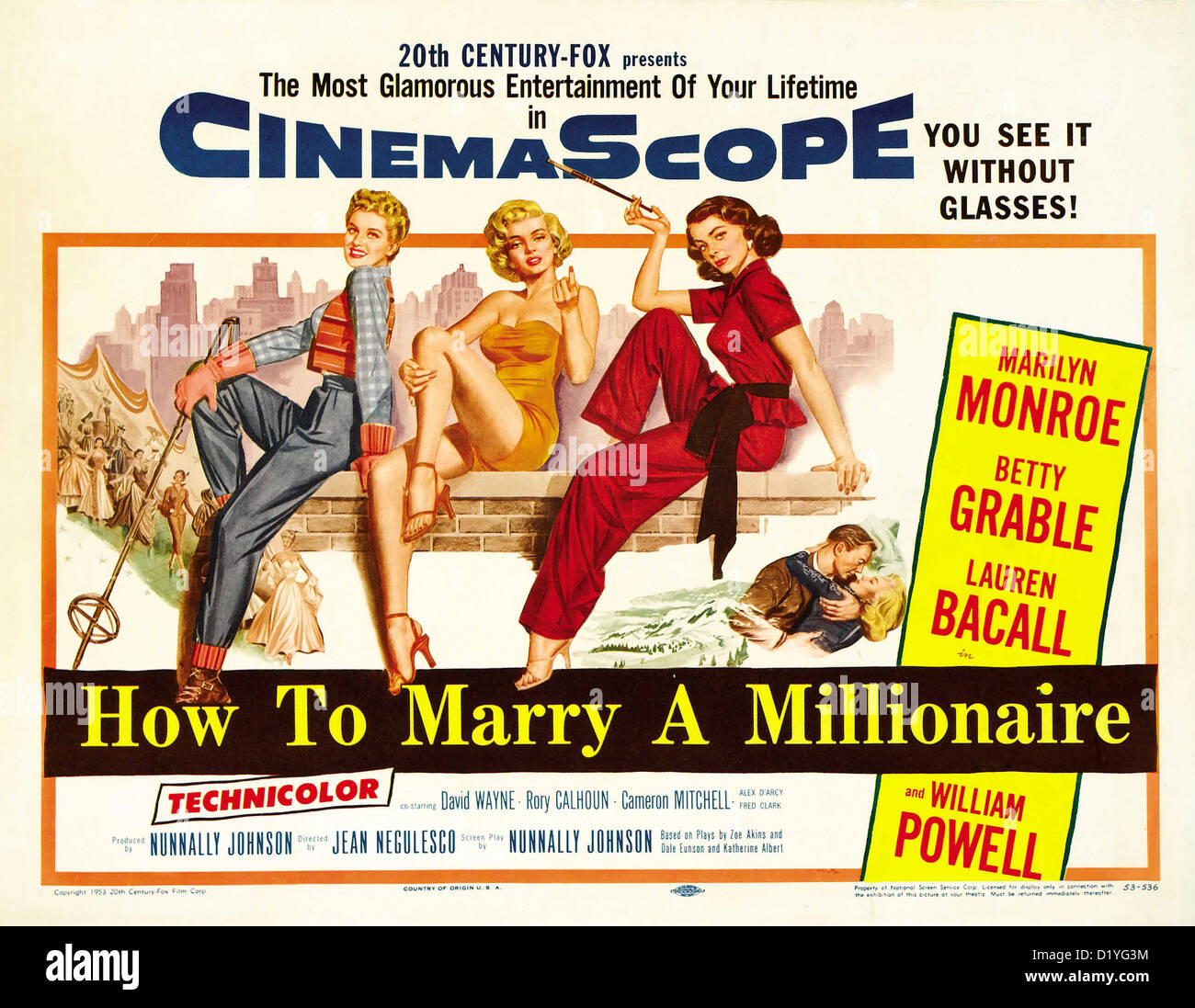 WIE TO MARRY A MILLIONAIRE Plakat 1953 film 20th Century Fox mit v.l.: Betty Hutton, Marilyn Monroe und Lauren Bacall Stockfoto