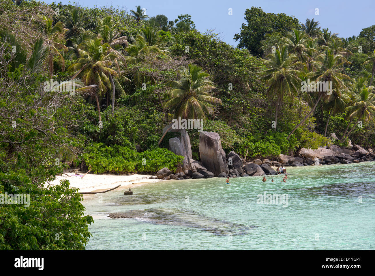 Märchenland-Strand, Insel Mahe, Seychellen Stockfoto