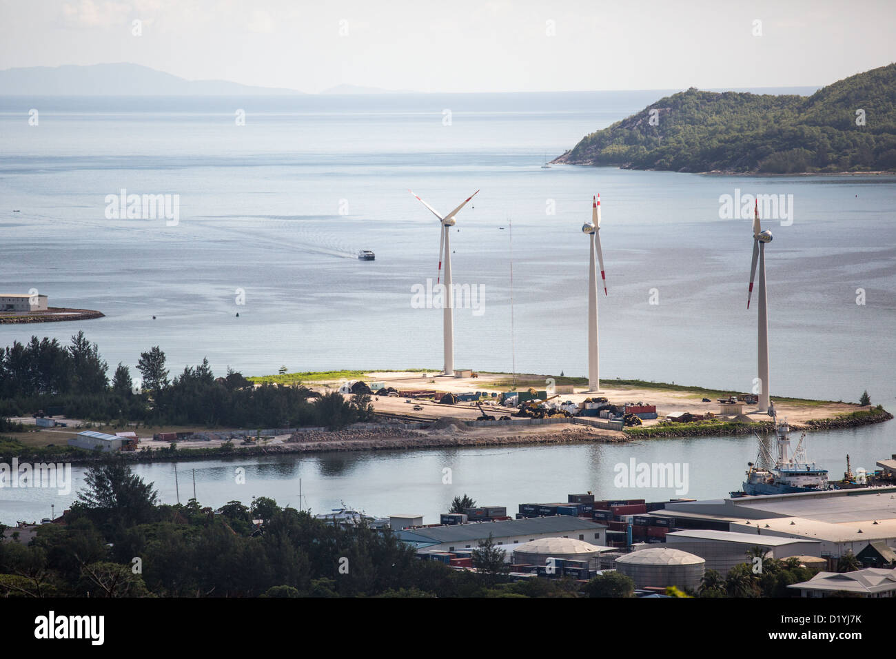 6 MW von Windkraftanlagen, Victoria, Mahé, Seychellen Stockfoto