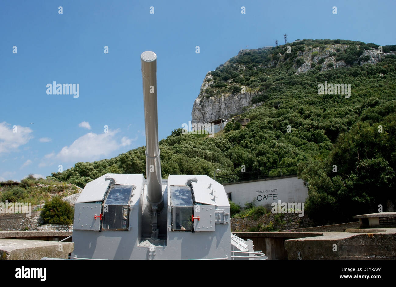 Der Fels von Gibraltar Verteidigungswaffen des Zweiten Weltkriegs, Gibraltar, Übersee britisches Territorium, Großbritannien. Stockfoto