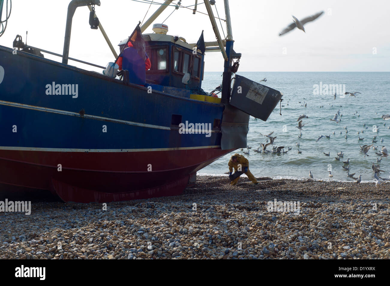 Angelboot/Fischerboot landing, Hastings, UK Stockfoto