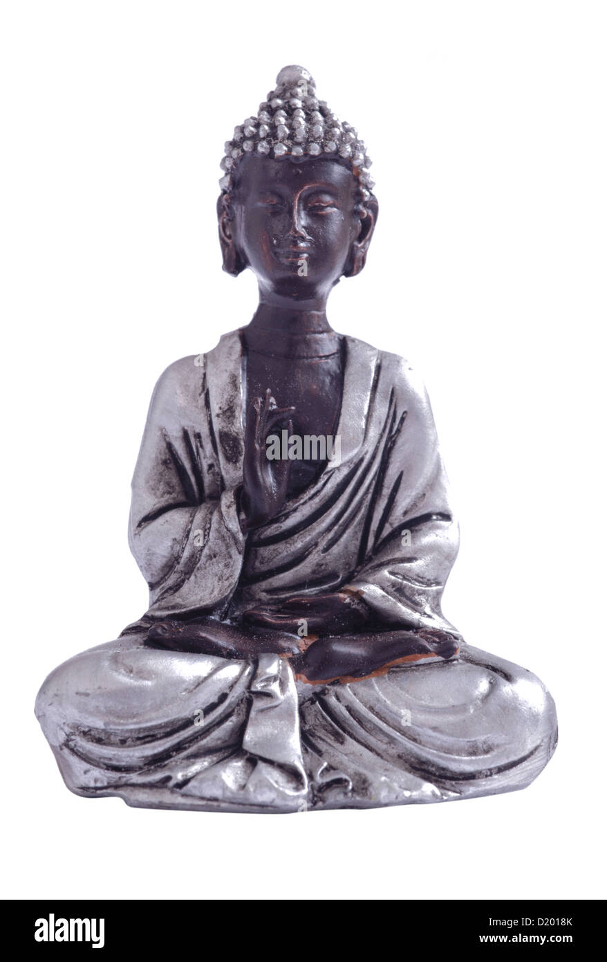 isolierte Buddhafigur sitzt auf weißem Hintergrund Stockfoto