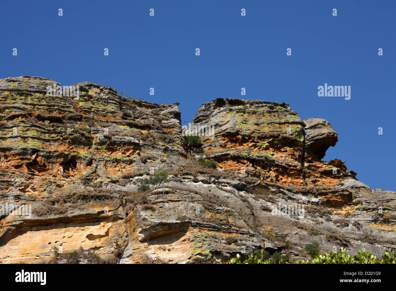 Wind geformten Felsen, Isalo Nationalpark, Madagaskar, Afrika. Stockfoto