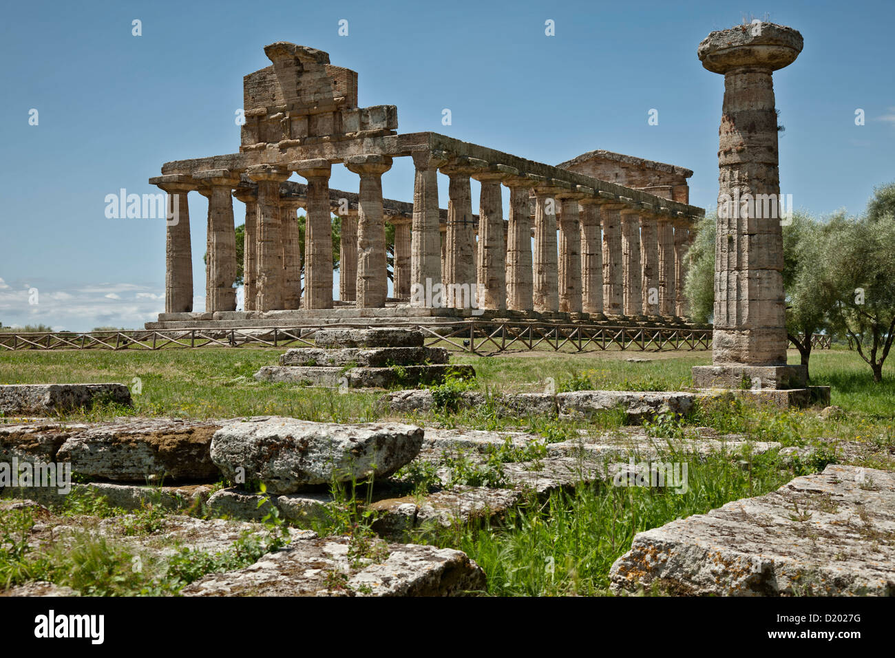 Paestum, Ruinen von einem großen Graeco-Römischen Stadt, UNESCO-Welterbe, Provinz Salerno, Kampanien, Italien Stockfoto