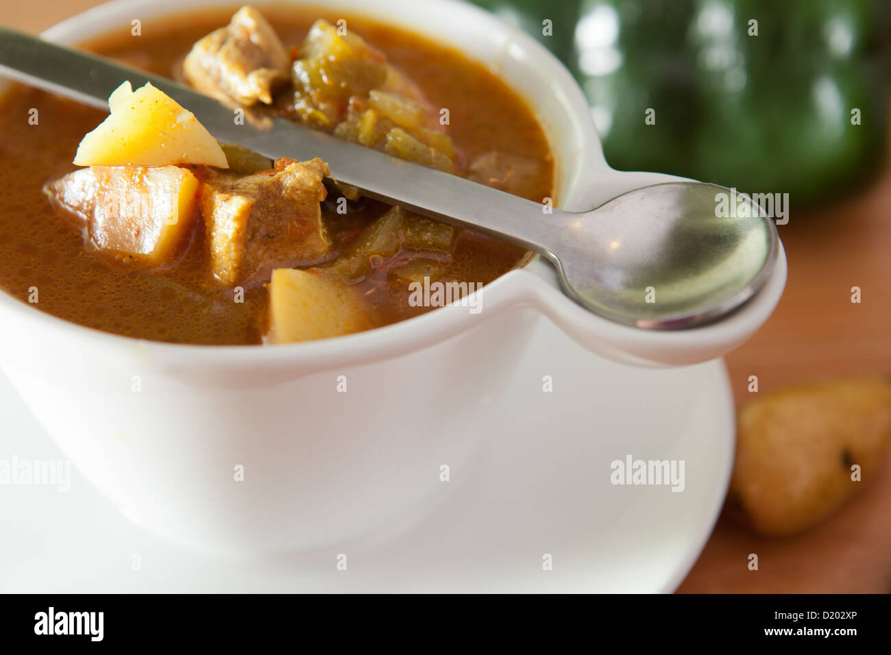 Spülbecken Portion Schweinefleisch basierte grünes Chile-Eintopf, eine Spezialität von New Mexico. Stockfoto