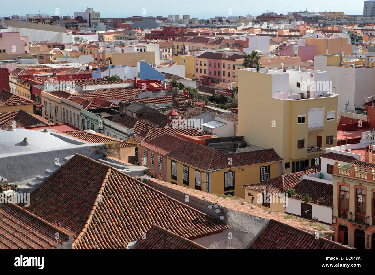 Overhead Luftbild von La Laguna, Weltkulturerbe, Teneriffa, Kanarische Inseln. Stockfoto