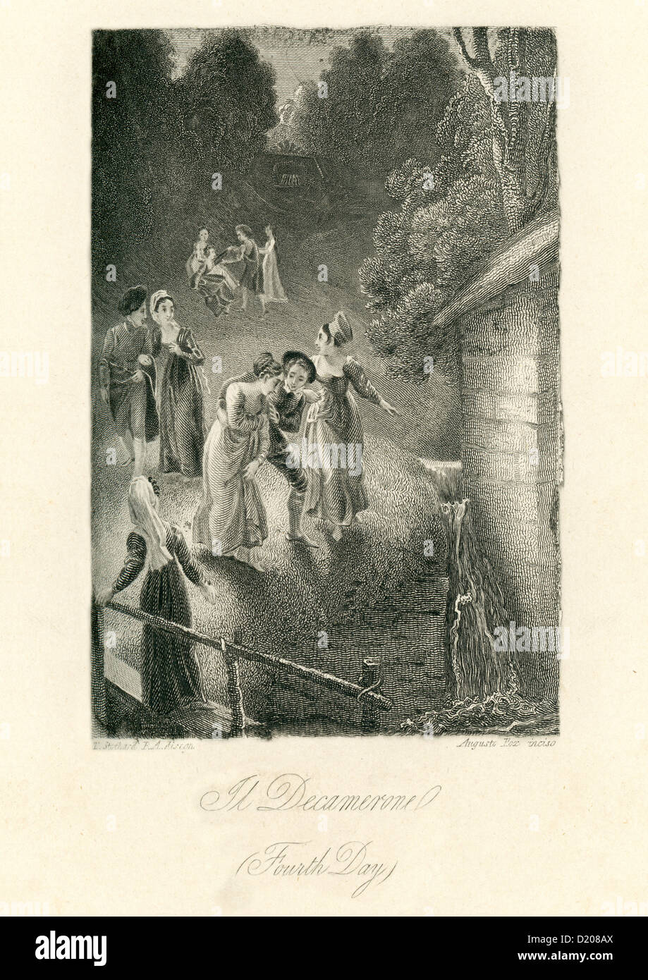 Gravur mit dem zehnten Tag des Decamerone. Das Decameron ist ein 14