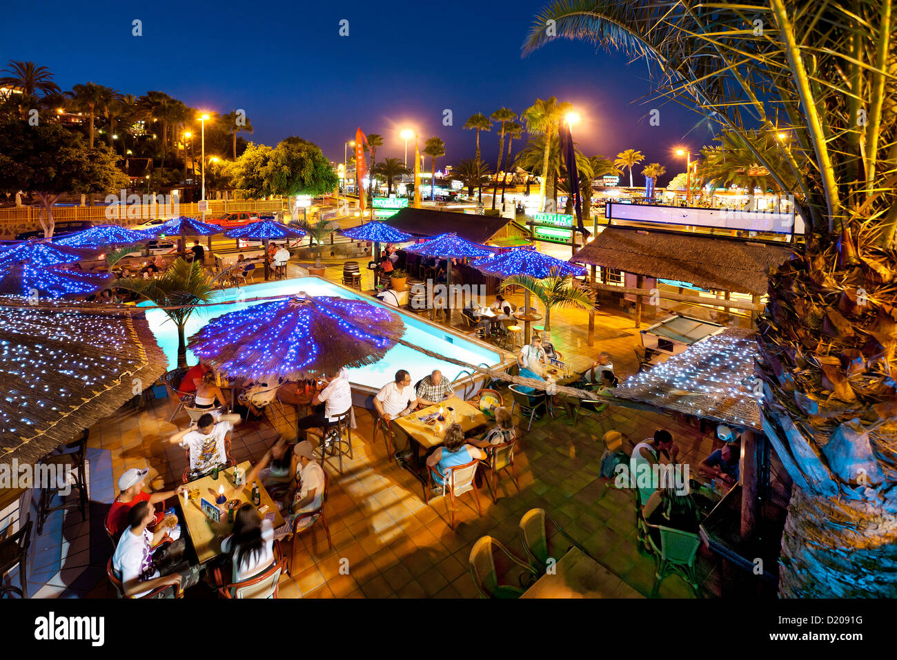 Bar an der Strandpromenade, Playa del Ingles, Gran Canaria, Kanarische Inseln, Spanien Stockfoto