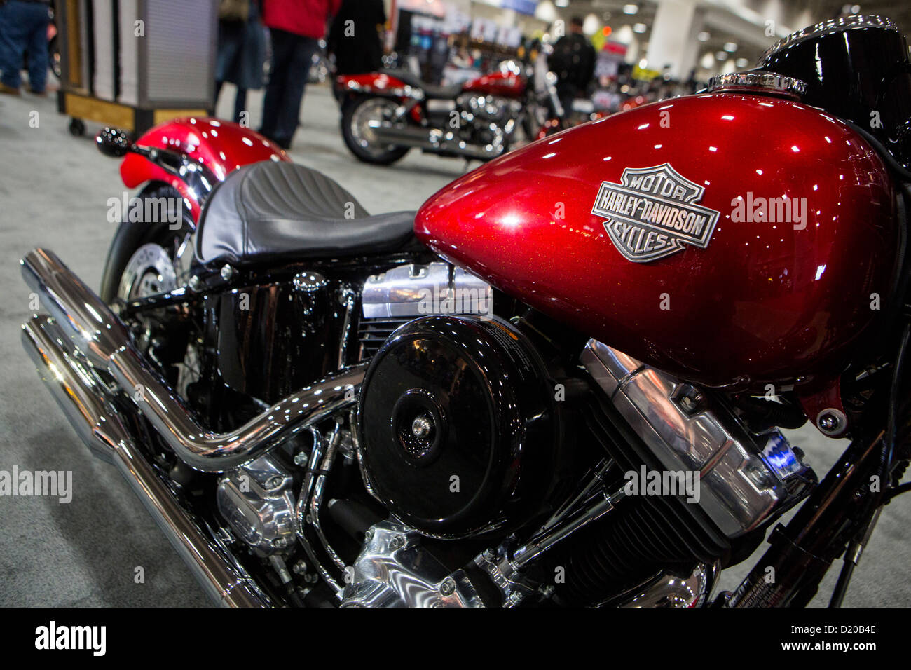 Harley-Davidson Motorräder auf dem Display an der Washington Motorcycle Show. Stockfoto