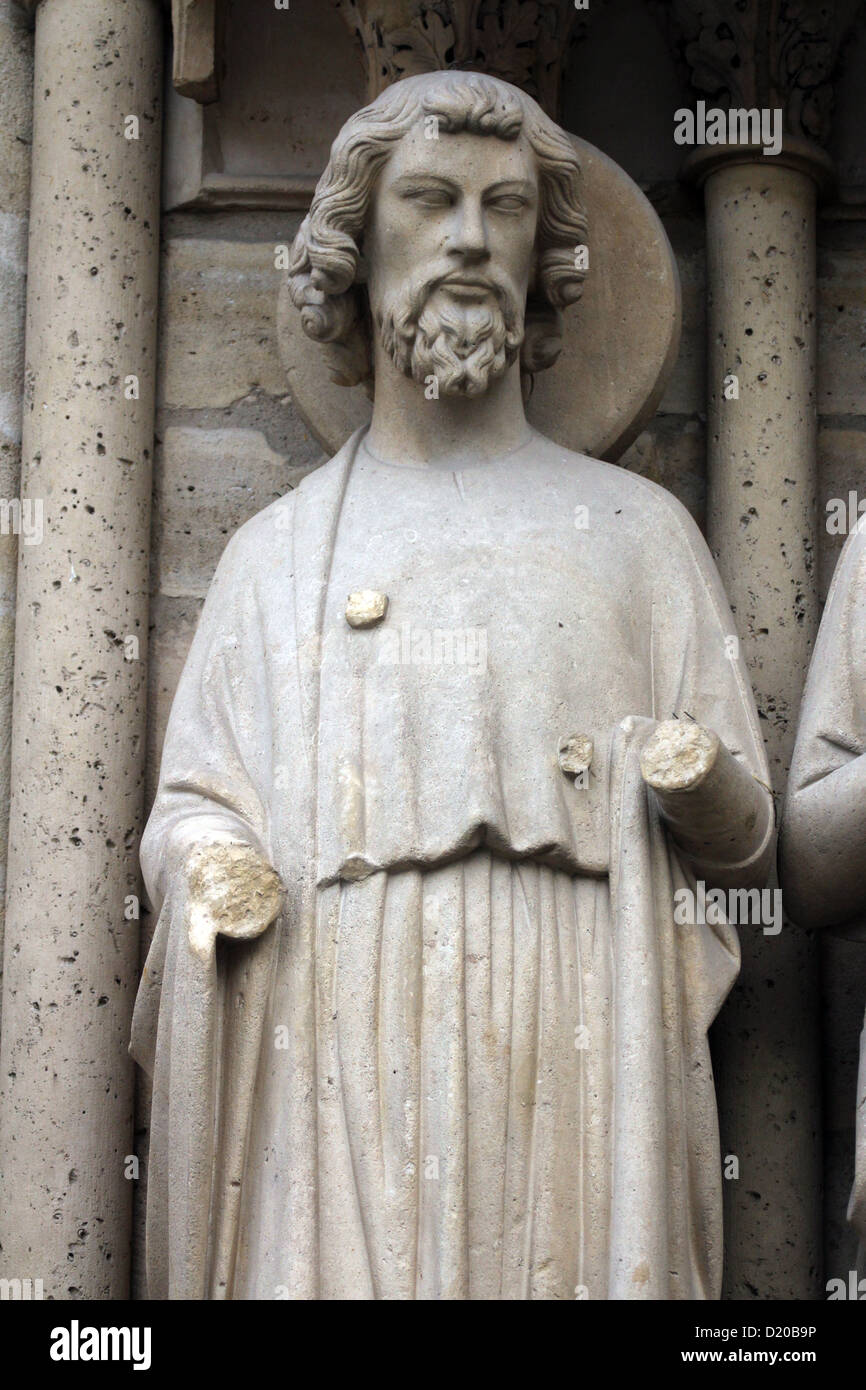 Kathedrale Notre-Dame, Paris, Sankt Bartholomäus, Weltgericht Portal Stockfoto