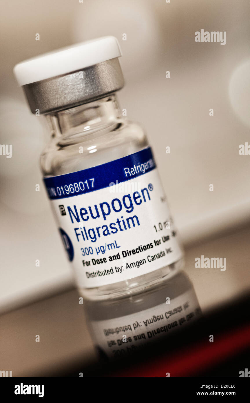 Neupogen® (Filgrastim) ist ein Medikament zur Knochenmark-Produktion von neutrophilen Granulozyten (eine Art weißer Blutkörperchen) zu stimulieren. Stockfoto