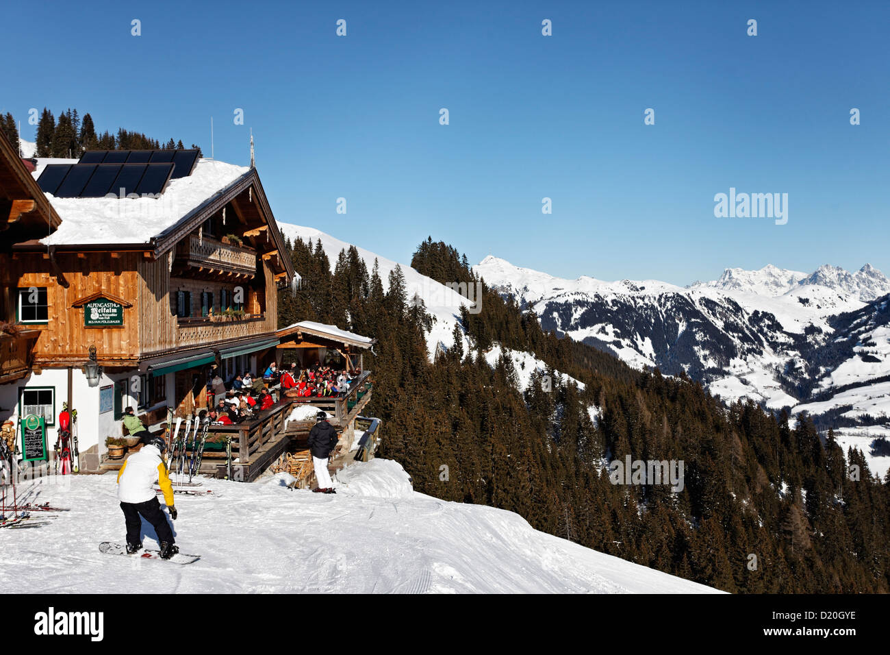 Transhumanz, Hütte, Skifahren, Kitzbühel, Tirol, Österreich Stockfoto
