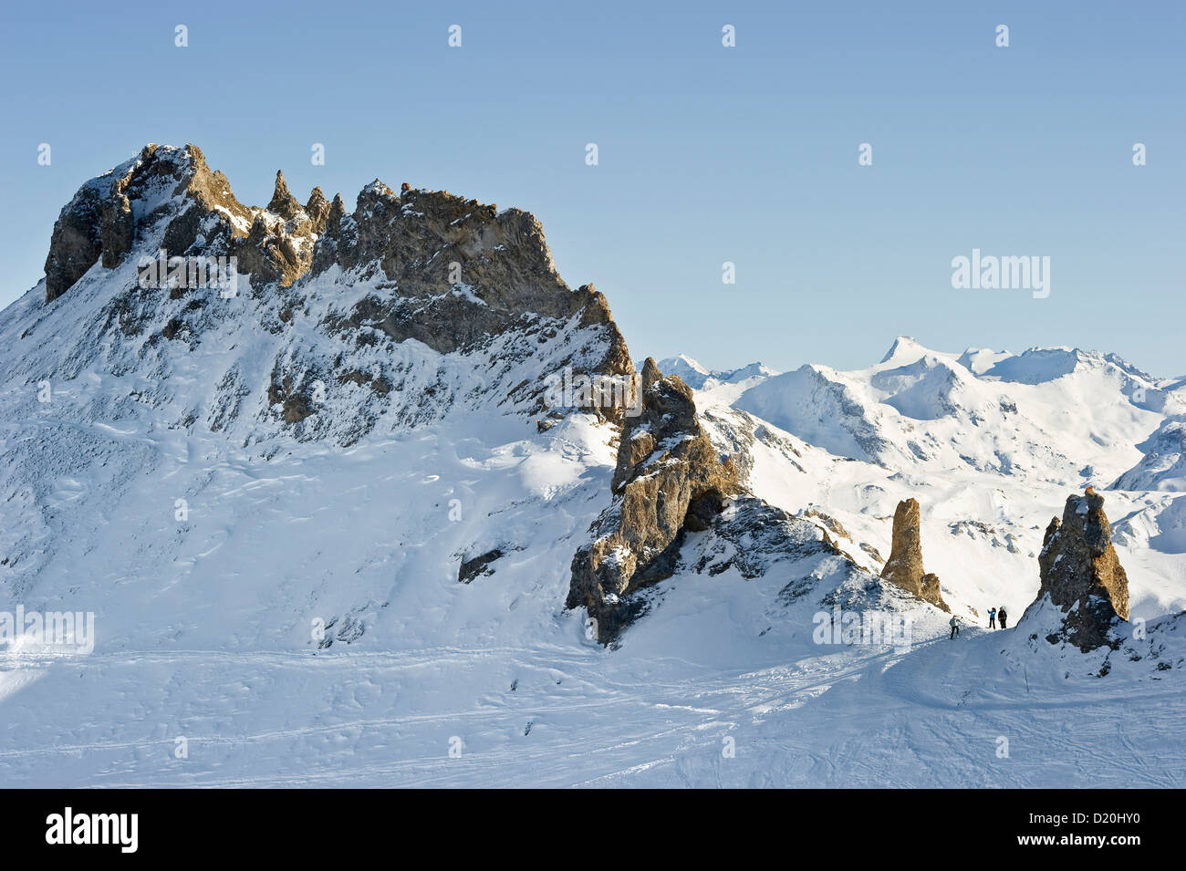 Schneebedeckte Berge, Tignes, Val d Isere, Savoie-Abteilung, Rhone-Alpes, Frankreich Stockfoto