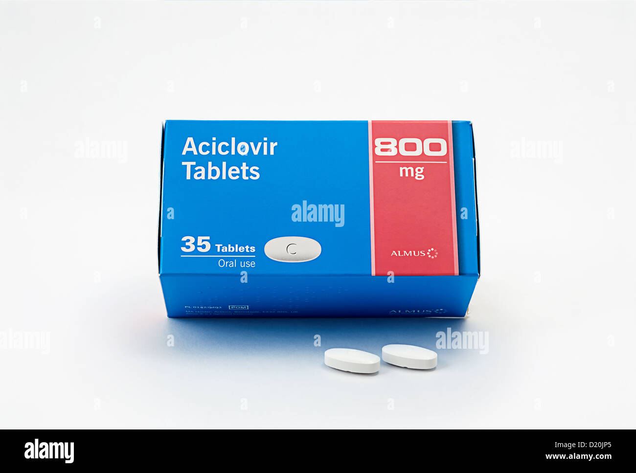 Eine Schachtel mit Aciclovir, eine antivirale Medikament zur Behandlung von Virusinfektionen Stockfoto