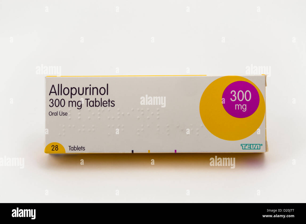 Ein Paket von Allopurinol, ein Medikament zur Behandlung von Hyperurikämie, Gicht usw. Stockfoto