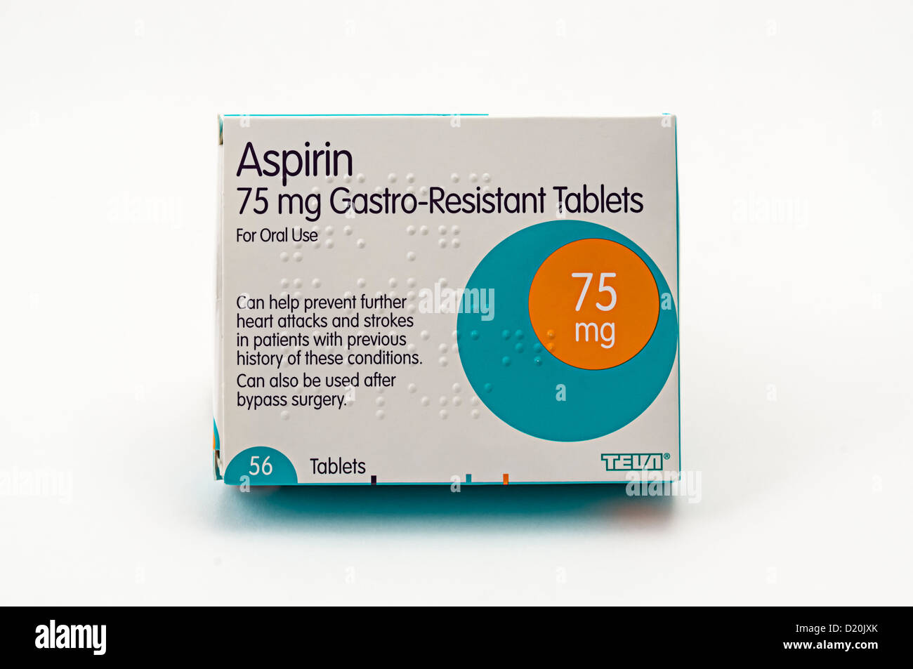 ein Paket von 75mg Aspirin-Tabletten Stockfoto