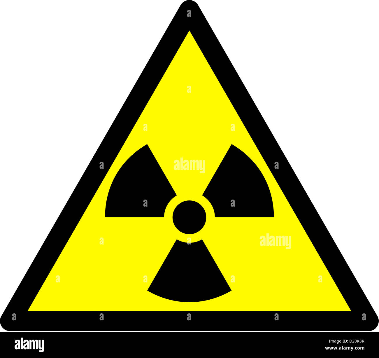 Warnschild vor der Radioaktivität, radioaktiver Stoffe und ionisierender Strahlung. Stockfoto
