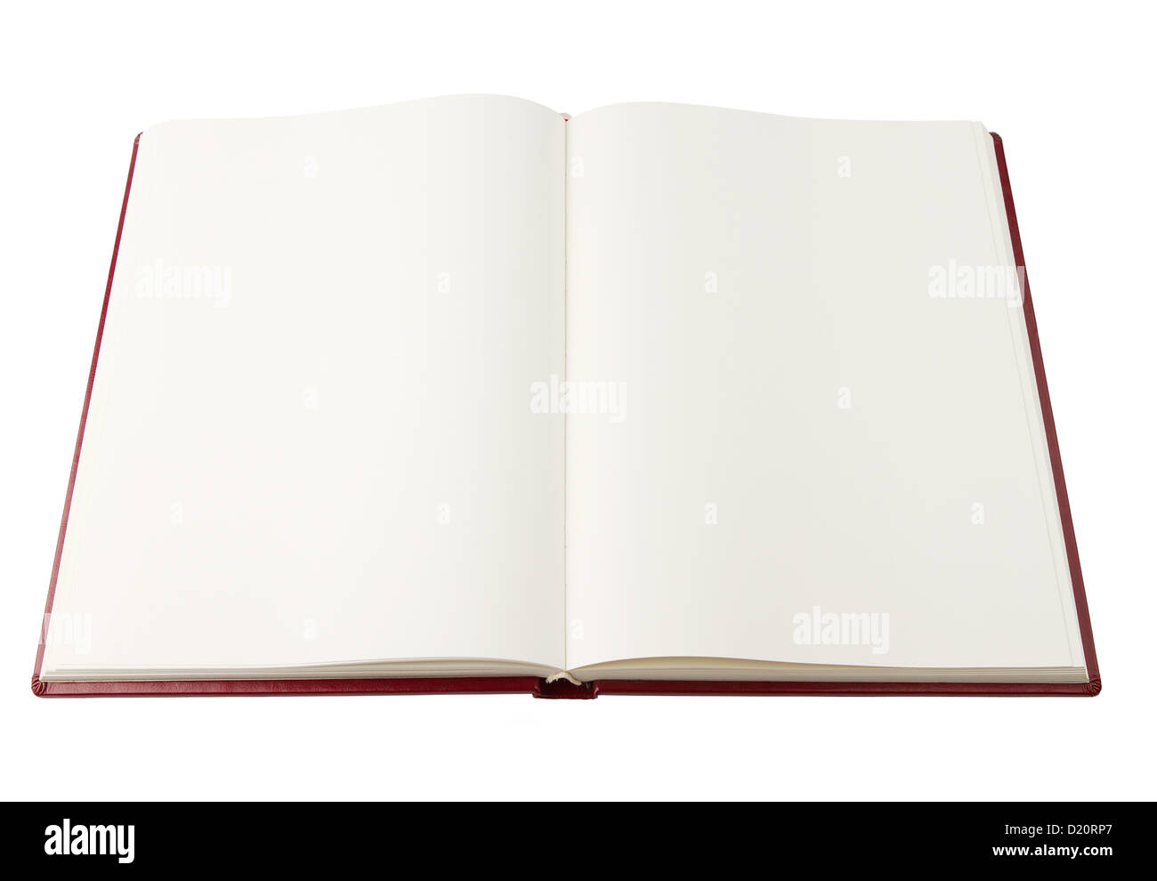 Geöffnete leere Buch isoliert auf weißem Hintergrund Stockfoto