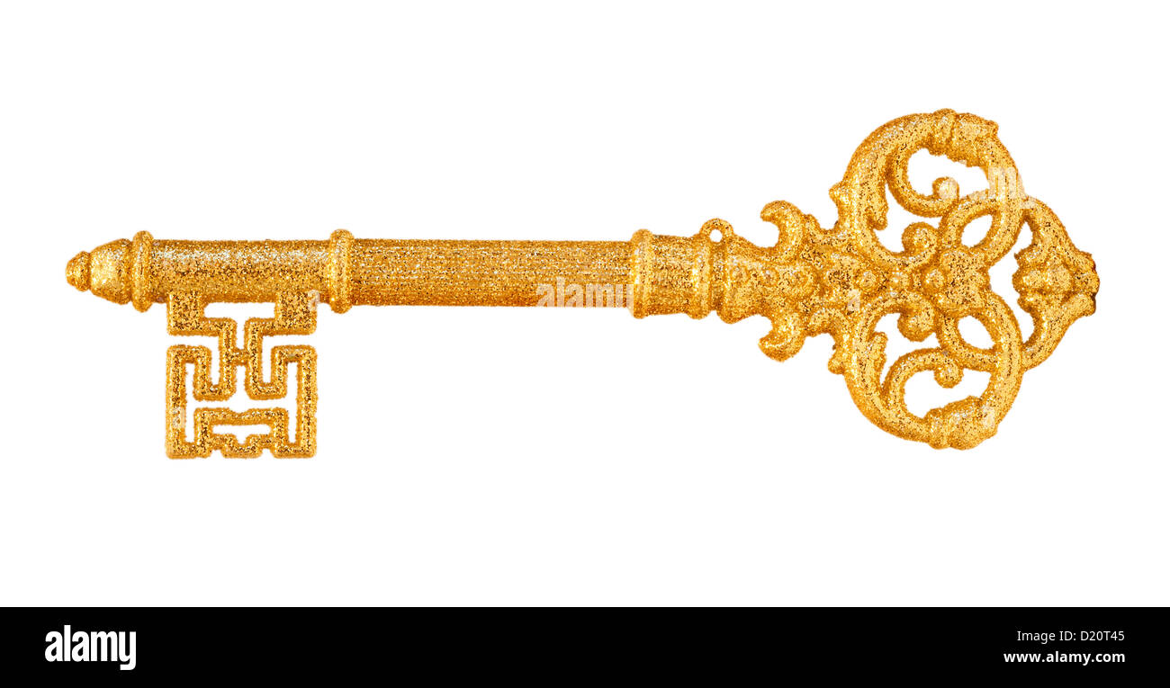 Goldener Schlüssel auf einem weißen Hintergrund Stockfoto