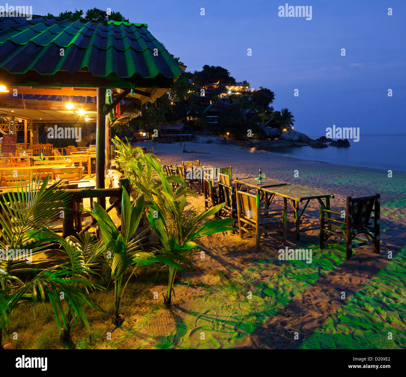 Restaurant am Thong Reng Strand, Insel Koh Phangan, Thailand Stockfoto