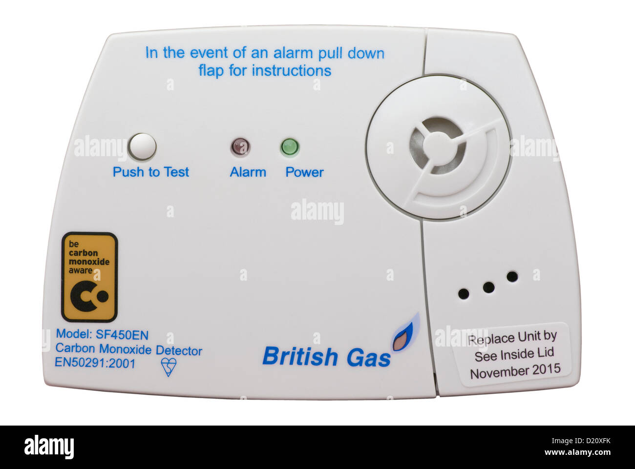 British Gas Kohlenmonoxid-Detektor Stockfoto