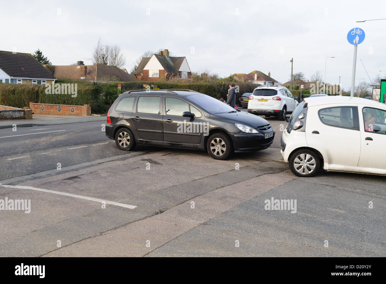 Parken auf dem Bürgersteig Stockfoto