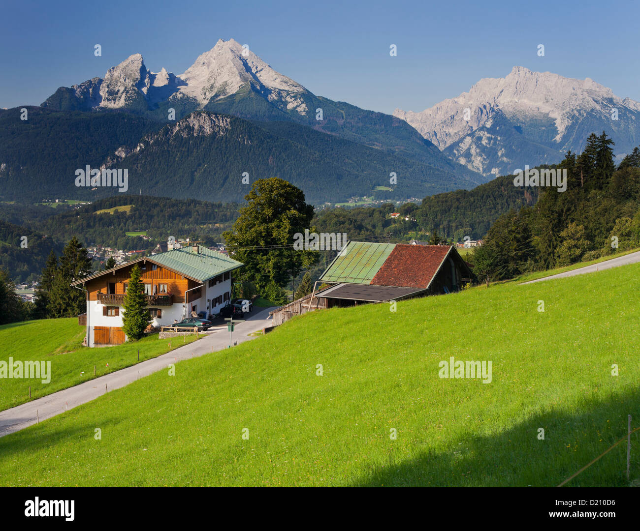 Metzenleiten mit Watzmann Berg im Hintergrund, Berchtesgadener Land, Upper Bavaria, Bavaria, Germany Stockfoto