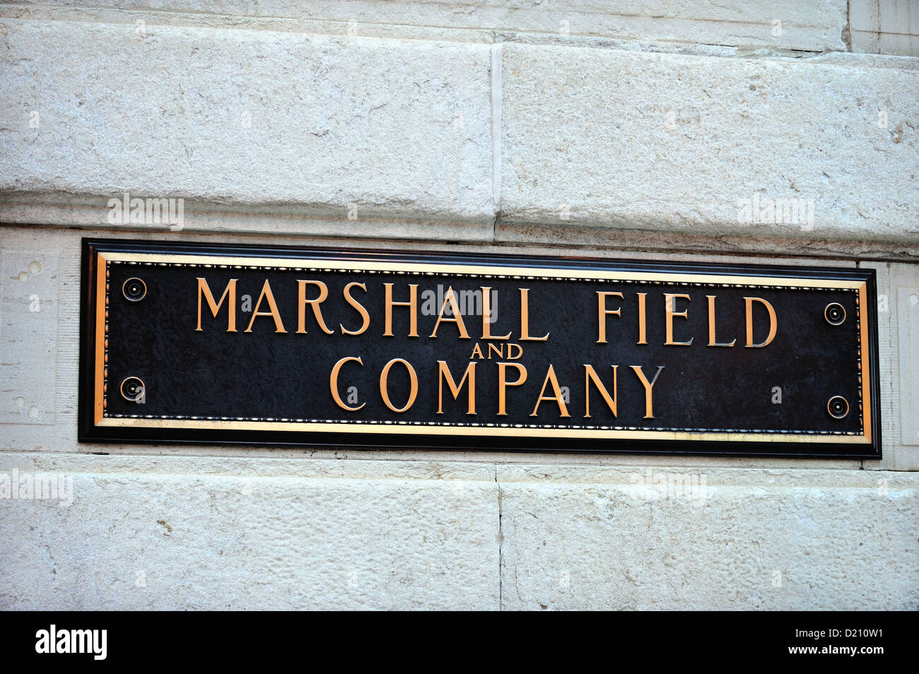USA Illinois Chicago Marshall für das Feld Firma Namensschilder stammt aus dem Jahr 1892, die Marshall Field Gebäude. Stockfoto