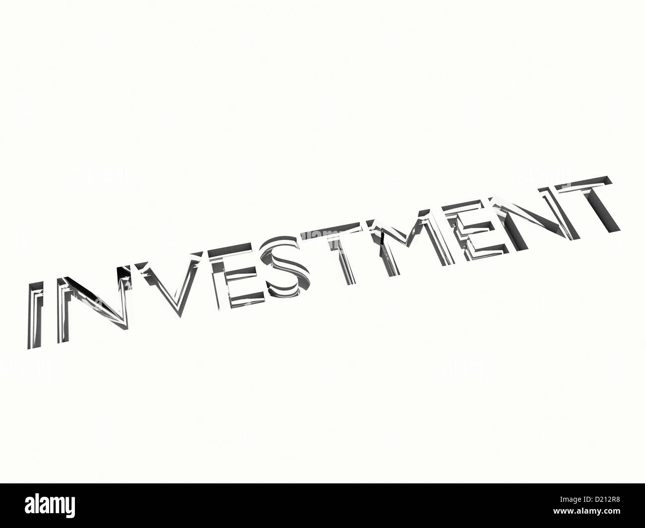gravierte Investitionen Wörter auf Metalloberfläche für Verwandte Begriffe. Stockfoto