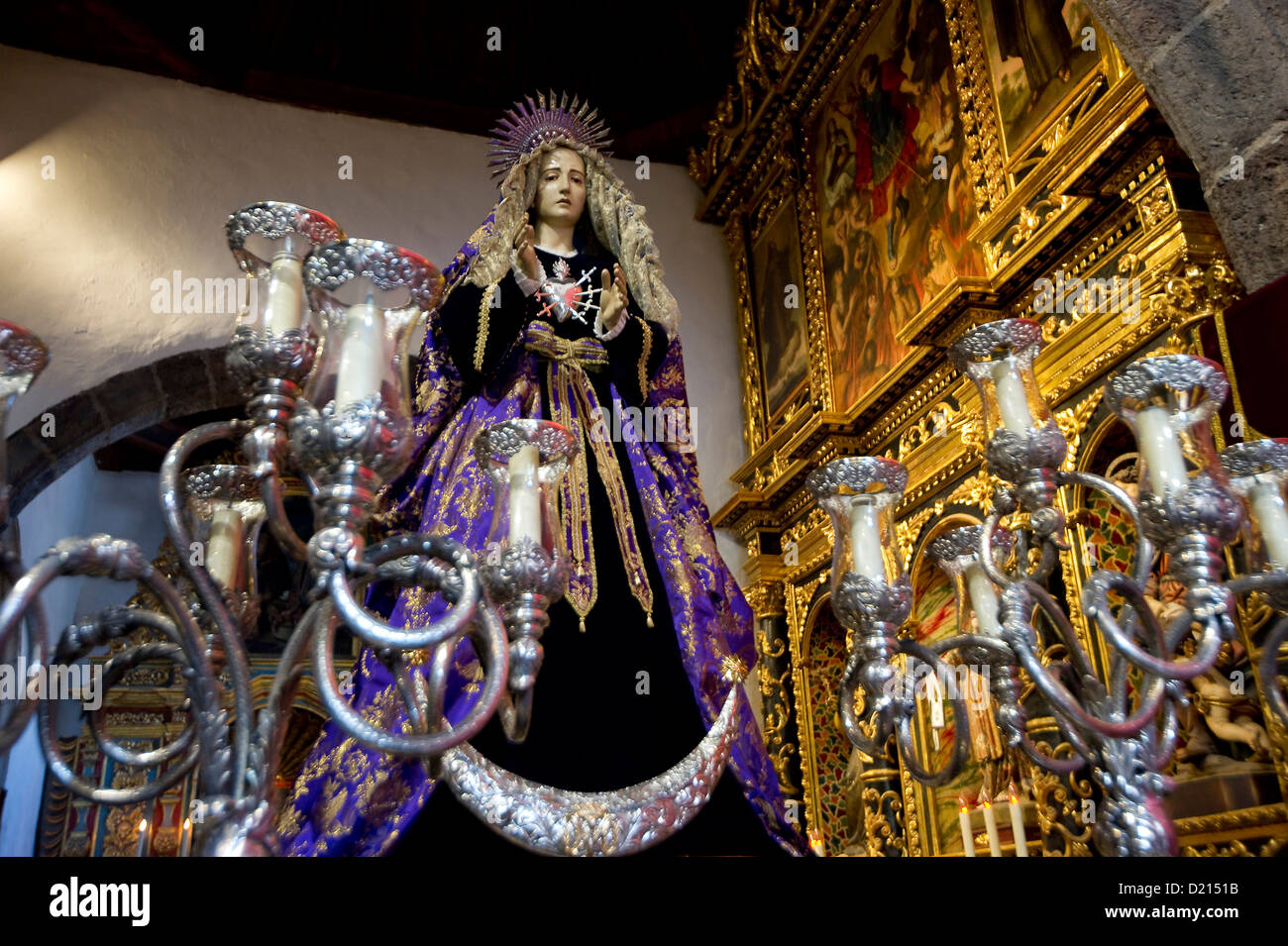 Statue der Jungfrau Maria in die Osterprozession, Semana Santa, Puerto De La Cruz, Teneriffa, Kanarische Inseln, Spanien, Europa Stockfoto