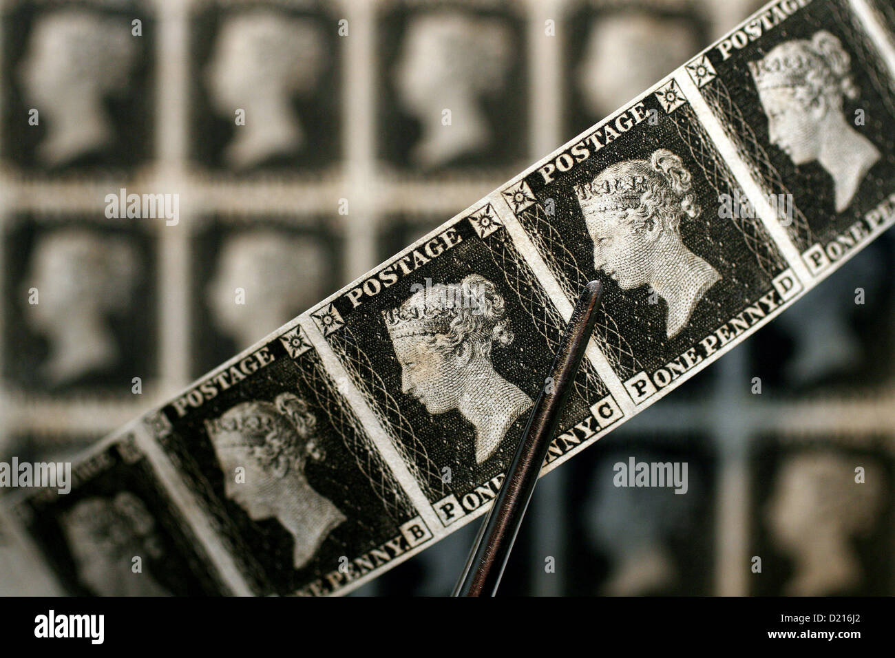 Seltene Sammlung von neuwertigen Penny-schwarzen datiert 1841. Die britische Briefmarken wurden erwartet, um bis zu £ 2 Millionen bei einer Auktion in New York zu holen. Stockfoto