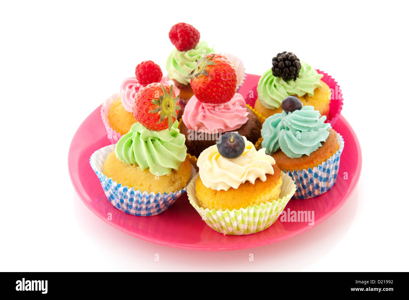 Sortiment Obst Muffins isoliert auf weißem Hintergrund Stockfoto