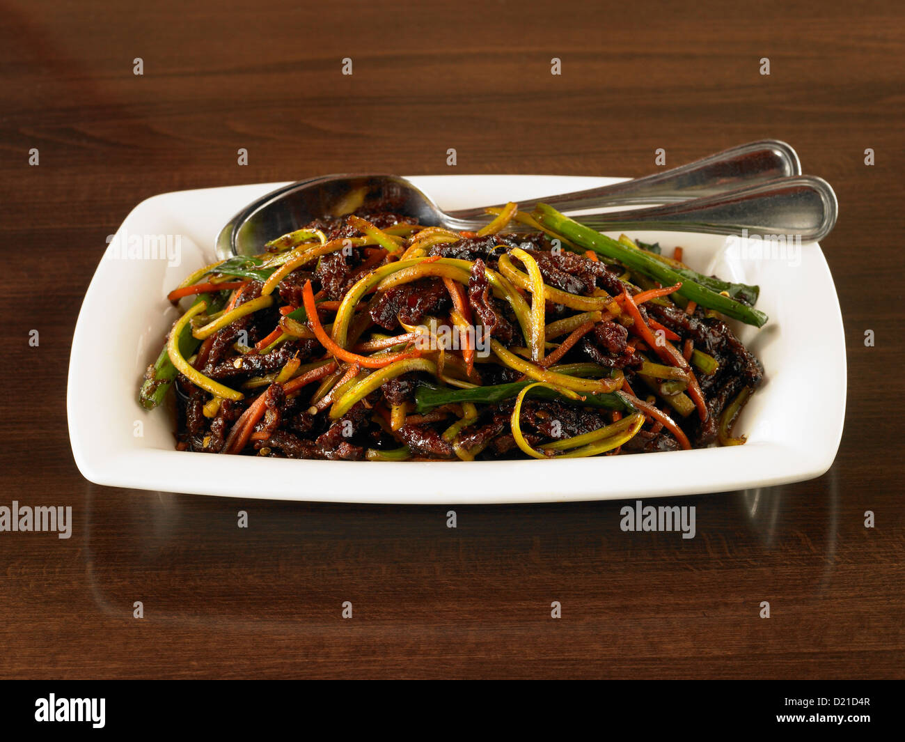 Rindfleisch Sichuan Szechuan mit Pfanne braten Gemüse Stockfoto